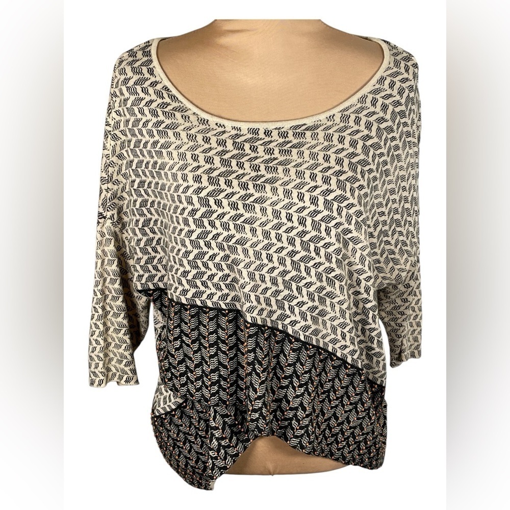 Anthropologie‎ MOTH Knit Crossed Hem Pullover Top Cotton Wool Blend Beaded Knit